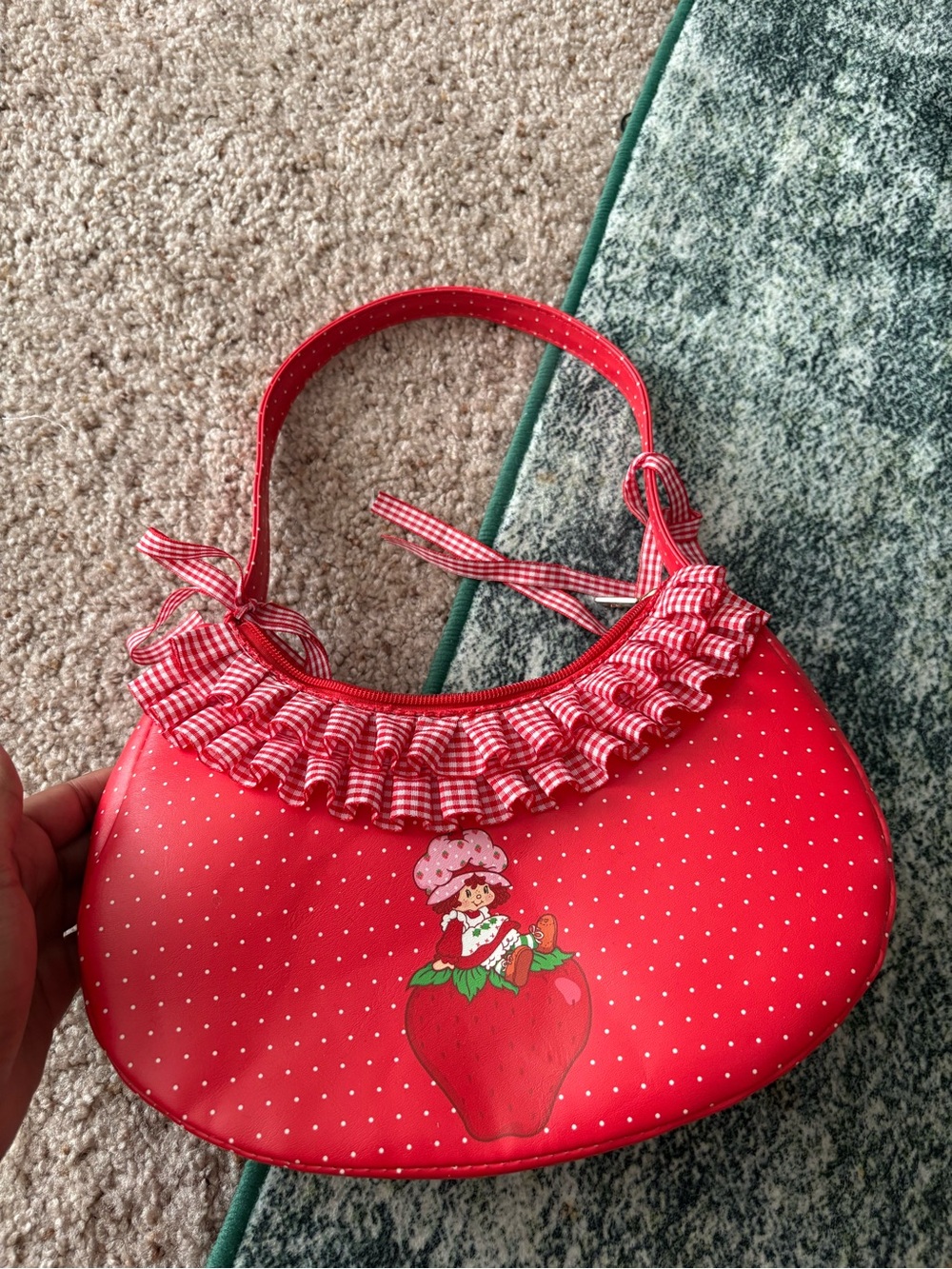 Red Strawberry Print Girls' Handbag with Ruffle Trim